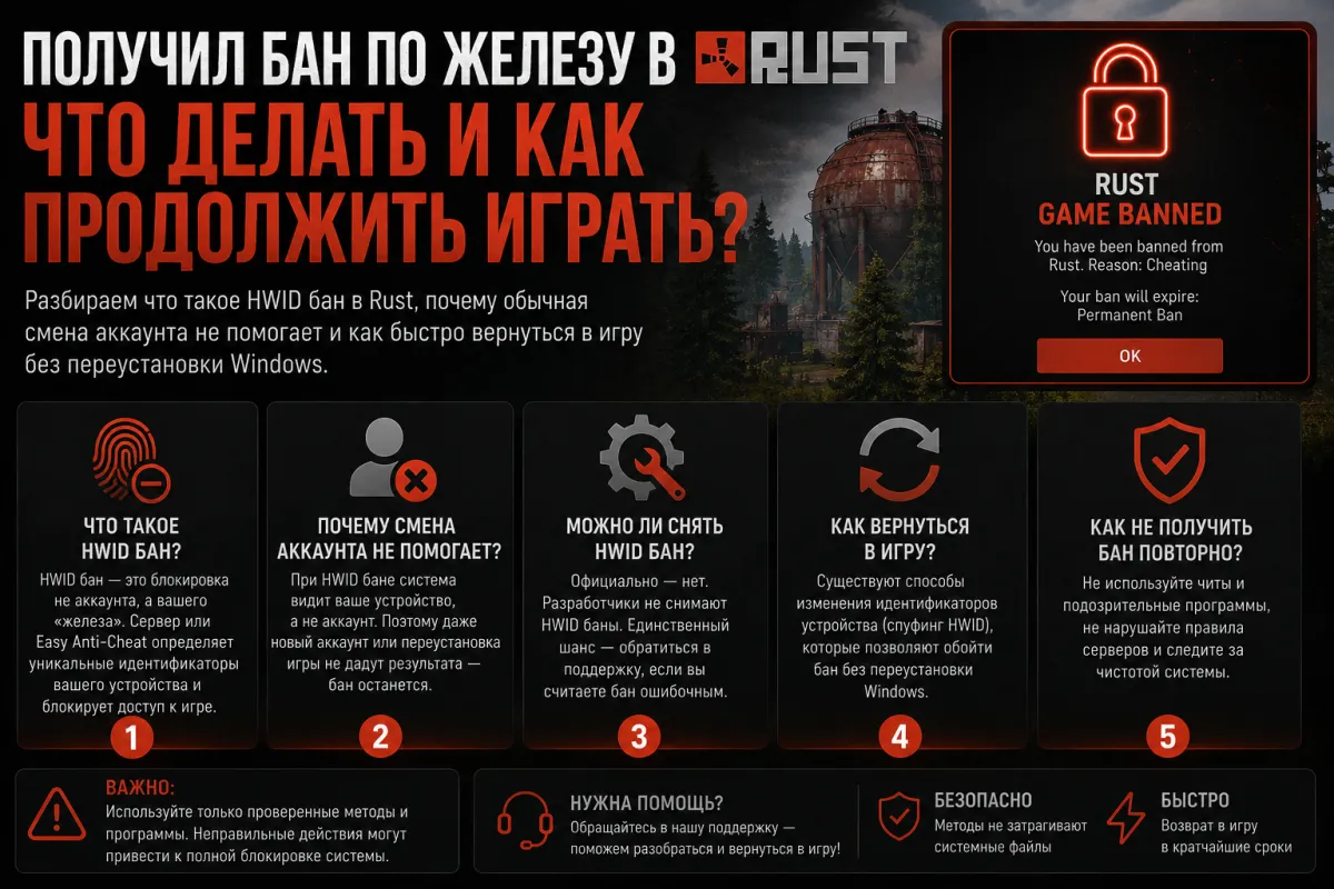 Получил бан по железу в Rust — что делать и как продолжить играть